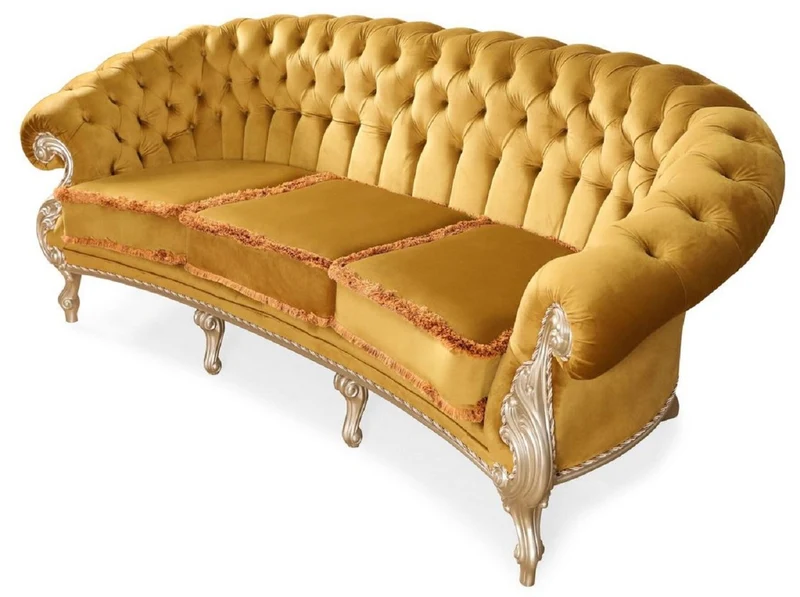 Casa Padrino Luxus Barock Wohnzimmer Sofa Gold / Braun / Silber - Handgefertigtes Barockstil Sofa - Prunkvolle Luxus Wohnzimmer Möbel im Barockstil - Barock Möbel