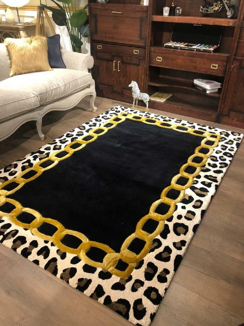 Casa Padrino Luxus Teppich mit Leoparden Design Mehrfarbig 160 x 230 cm - Rechteckiger Wohnzimmer Teppich - Handgetufteter Schlafzimmer Teppich - Luxus Interior - Luxus Qualität