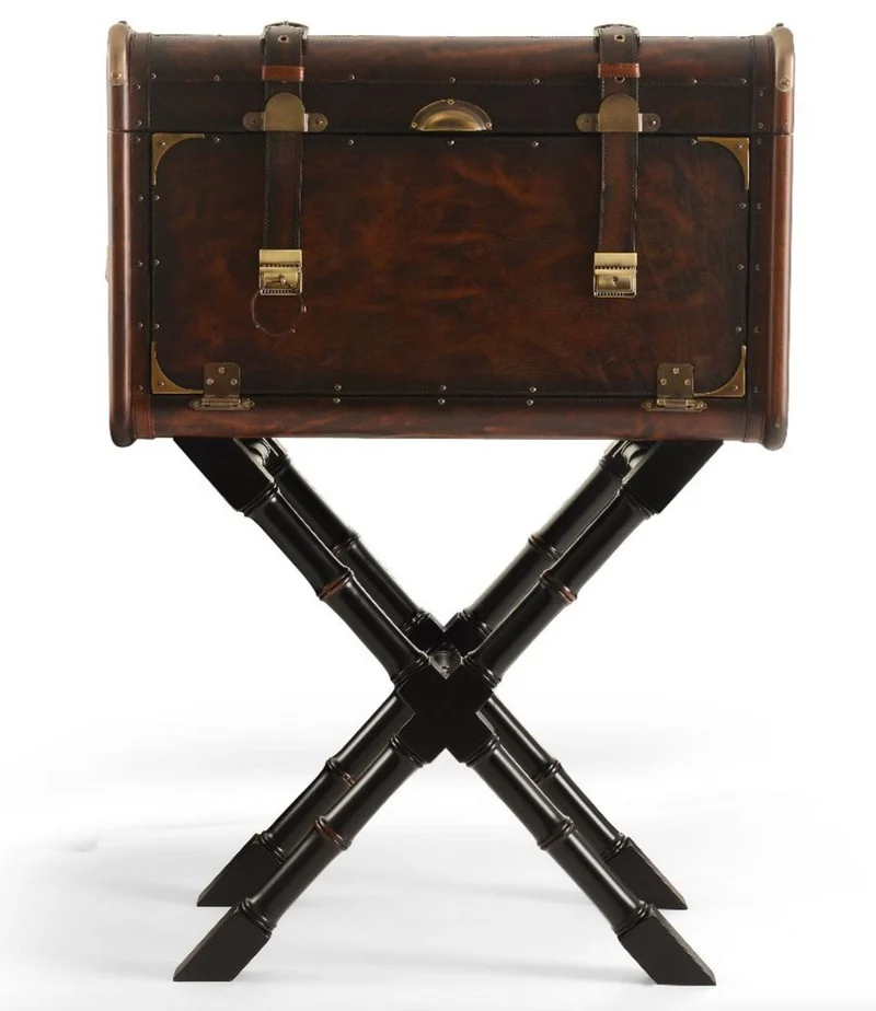Casa Padrino Luxus Leder Minibar in Koffer Optik Dunkelbraun / Schwarz / Messing 45,5 x 45,5 x H. 73 cm - Echtleder Minibar - Bar Möbel - Echtleder Möbel - Luxus Möbel in Koffer Optik