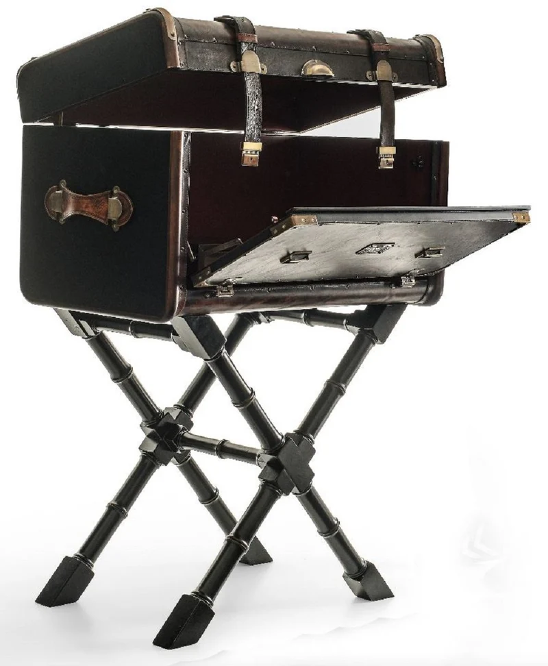 Casa Padrino Luxus Leder Minibar in Koffer Optik Dunkelbraun / Schwarz / Messing 45,5 x 45,5 x H. 73 cm - Echtleder Minibar - Bar Möbel - Echtleder Möbel - Luxus Möbel in Koffer Optik