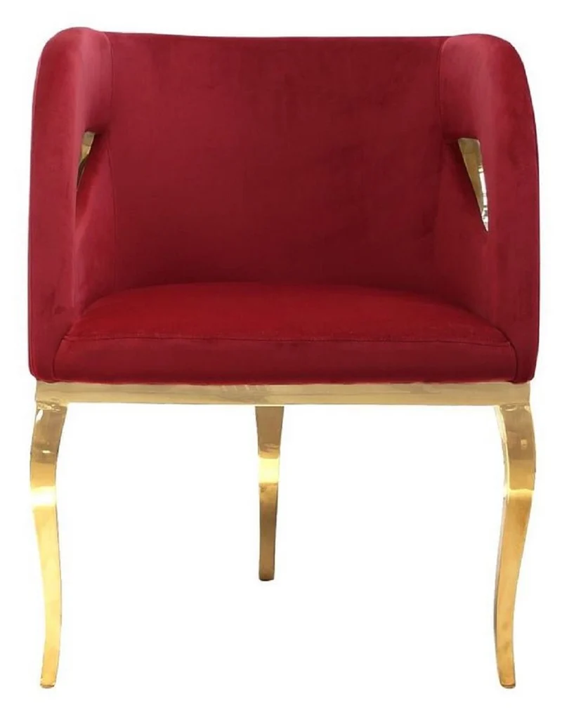 Casa Padrino Luxus Samt Sessel Rot / Gold 78 x 55 x H. 59 cm - Wohnzimmer Sessel - Hotel Sessel - Wohnzimmer Möbel - Luxus Möbel - Wohnzimmer Einrichtung - Luxus Einrichtung - Möbel Luxus