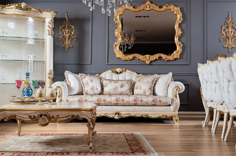 Pompöös by Casa Padrino Luxus Barock Wohnzimmer Sofa Provence Weiß / Beige / Gold - Pompööses Barockstil Sofa designed by Harald Glööckler