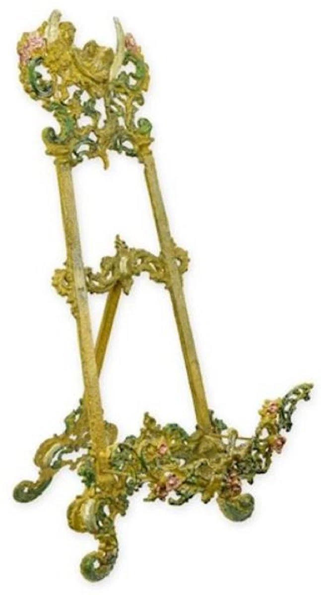 Casa Padrino Jugendstil Staffelei Grün / Mehrfarbig H. 59 cm - Nostalgische Gusseisen Staffelei mit ausklappbarem Ständer - Barock & Jugendstil Deko Accessoires