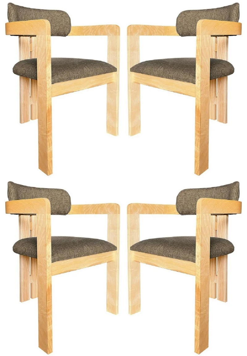 Casa Padrino Luxus Esszimmerstuhl 4er Set mit Armlehnen Schwarz / Naturfarben 56 x 54 x H. 82 cm - Esszimmer Möbel - Restaurant Möbel - Massivholz Möbel - Luxus Möbel