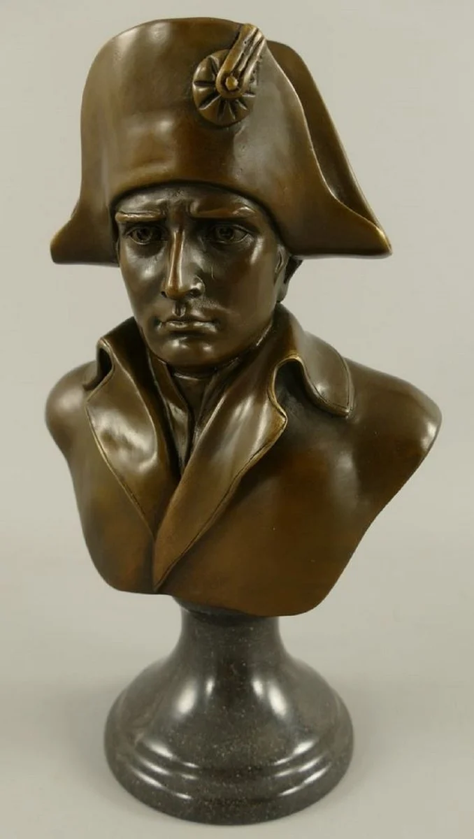 Casa Padrino Luxus Jugendstil Bronze Skulptur Napoleon Bronze / Schwarz 15 x 10 x H. 25 cm - Bronze Büste mit Marmorsockel - Bronzefigur - Dekofigur - Deko Accessoires