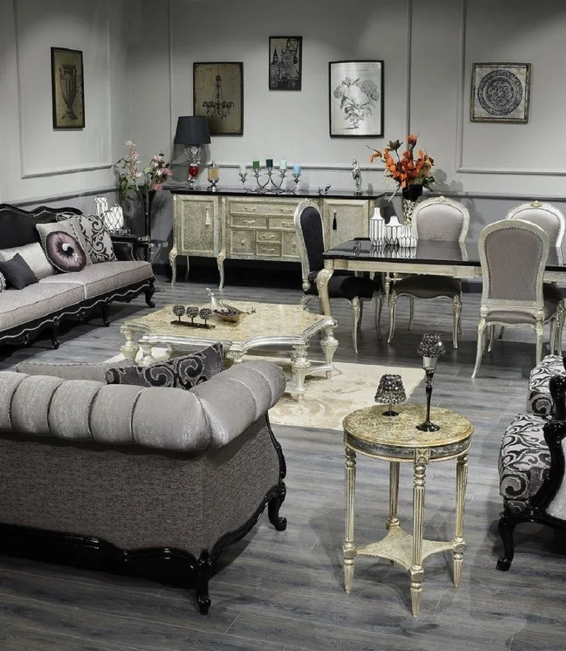Casa Padrino Luxus Barock Esszimmer Stuhl Schwarz / Silber / Gold H. 102 cm - Barock Esszimmer Möbel