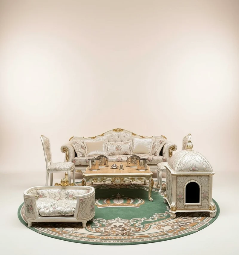 Pompöös by Casa Padrino Barock Katzenhaus Provence Silber / Cremeweiß / Gold - designed by Harald Glööckler