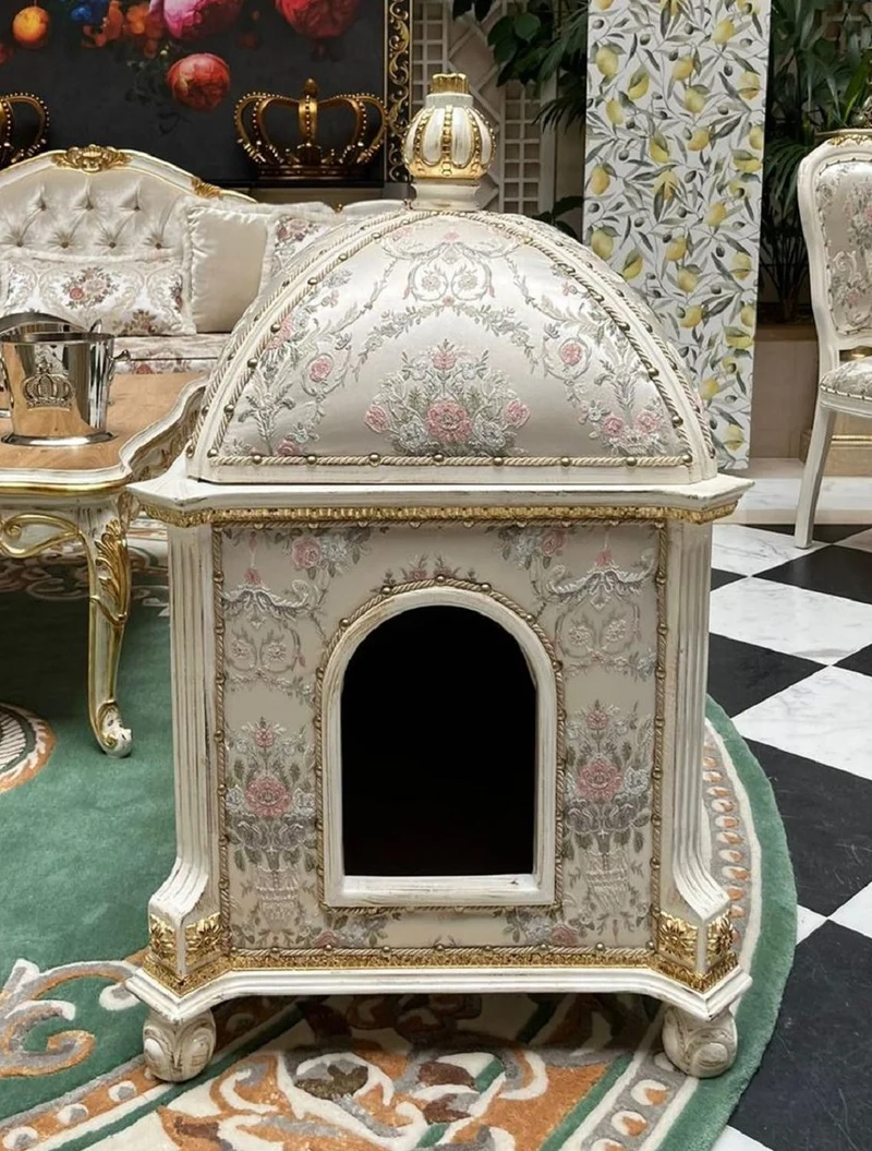 Pompöös by Casa Padrino Barock Katzenhaus Provence Silber / Cremeweiß / Gold - designed by Harald Glööckler