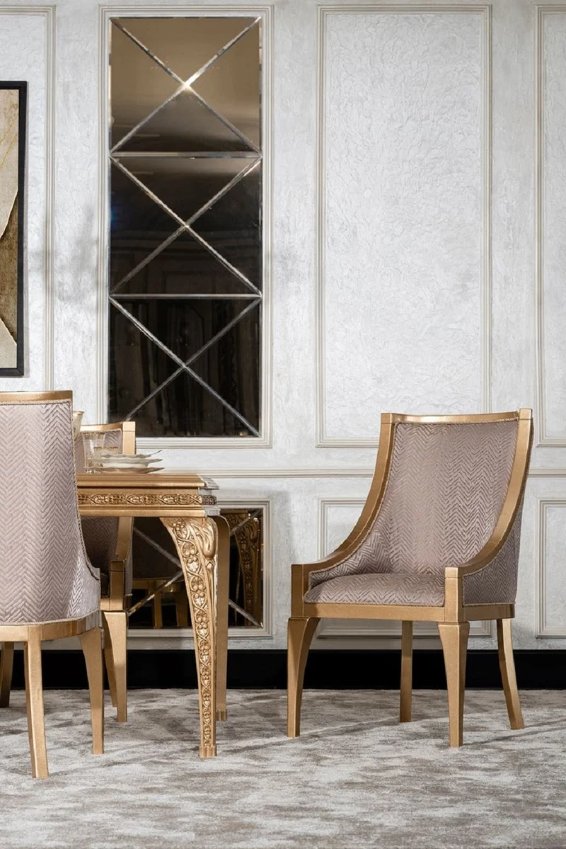 Casa Padrino Luxus Barock Esszimmer Stuhl 8er Set Grau / Gold - Barockstil Küchen Stühle - Prunkvolle Luxus Esszimmer Möbel im Barockstil - Barock Esszimmer Möbel - Edel & Prunkvoll