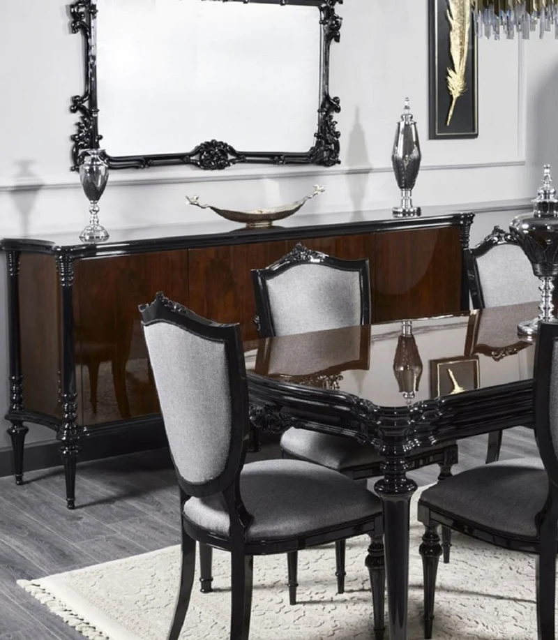 Casa Padrino Luxus Barock Esszimmer Stuhl Silbergrau / Schwarz H. 125 cm - Barock Esszimmer Möbel