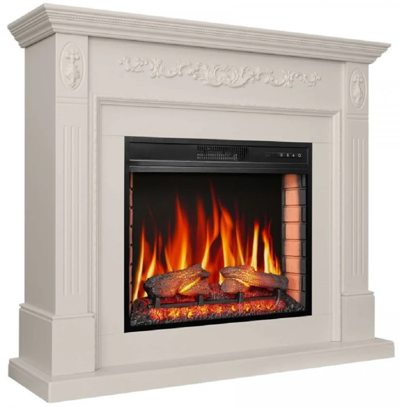 Casa Padrino Barock LED Elektrokamin Weiß 128 x 38 x H. 110,5 cm