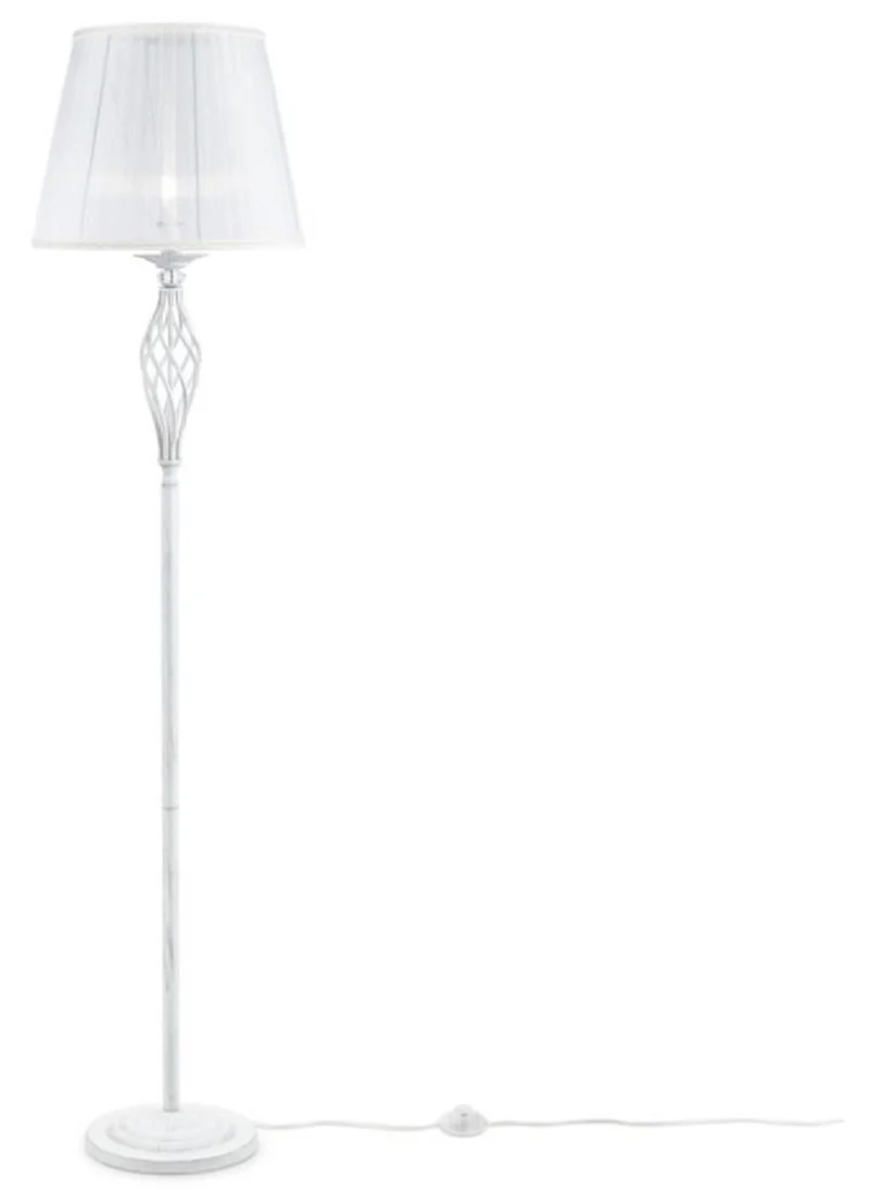 Casa Padrino Barock Stehleuchte Weiß / Gold Ø 38 x H. 165 cm - Barockstil Metall Stehlampe mit rundem Lampenschirm - Barock Leuchten - Edel & Prunkvoll