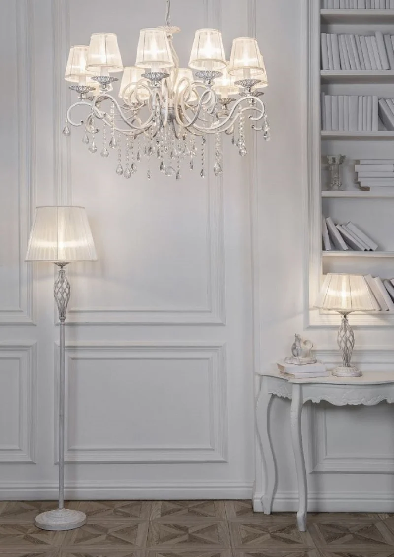 Casa Padrino Barock Stehleuchte Weiß / Gold Ø 38 x H. 165 cm - Barockstil Metall Stehlampe mit rundem Lampenschirm - Barock Leuchten - Edel & Prunkvoll