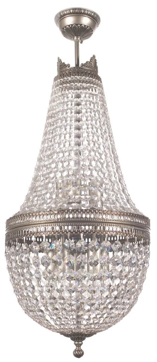 Casa Padrino Luxus Barock Kristall Kronleuchter Silber Ø 40 x H. 95 cm - Runder Wohnzimmer Kronleuchter im Barockstil - Edel & Prunkvoll