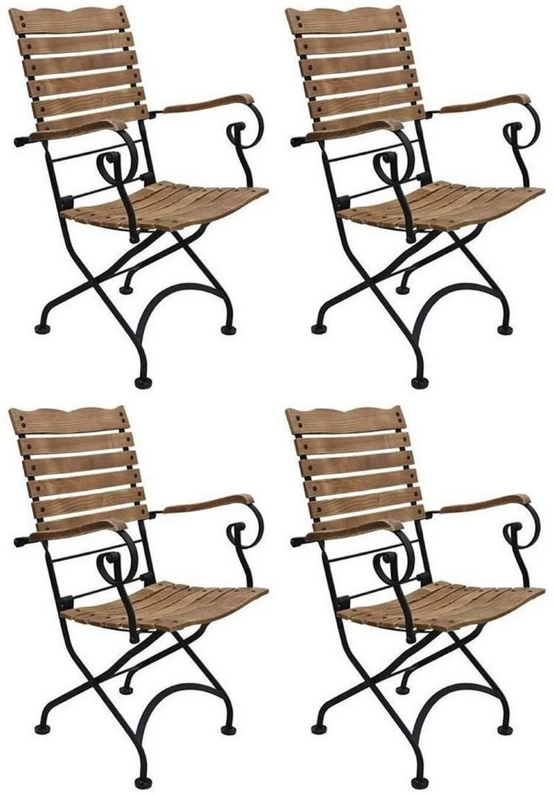 Casa Padrino Jugendstil Gartenstuhl 4er Set mit Armlehnen Braun / Schwarz 60 x 40 x H. 92 cm - Klappbare Gartenstühle - Barock & Jugendstil Gastronomie & Garten Möbel