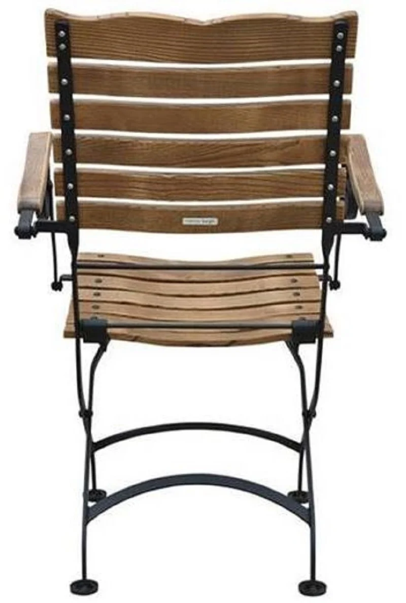Casa Padrino Jugendstil Gartenstuhl 4er Set mit Armlehnen Braun / Schwarz 60 x 40 x H. 92 cm - Klappbare Gartenstühle - Barock & Jugendstil Gastronomie & Garten Möbel