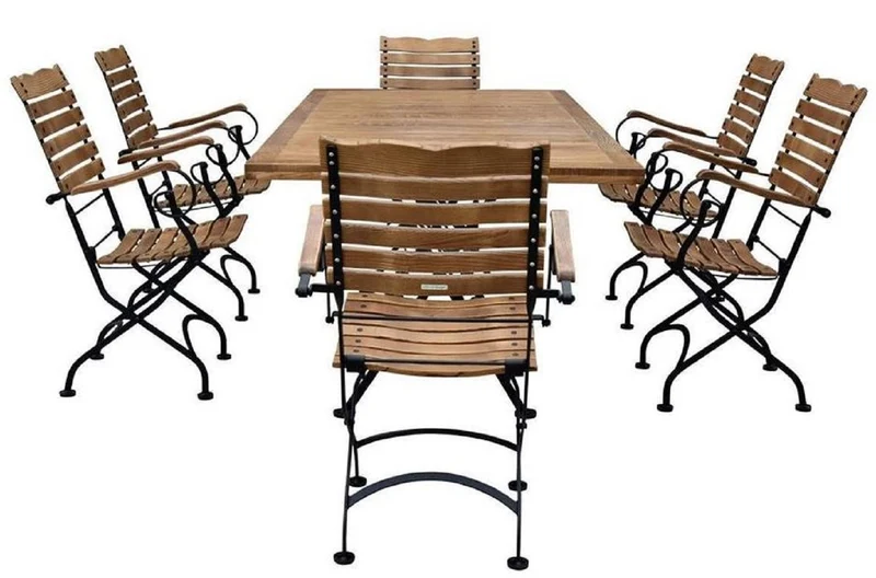 Casa Padrino Jugendstil Gartenstuhl 4er Set mit Armlehnen Braun / Schwarz 60 x 40 x H. 92 cm - Klappbare Gartenstühle - Barock & Jugendstil Gastronomie & Garten Möbel