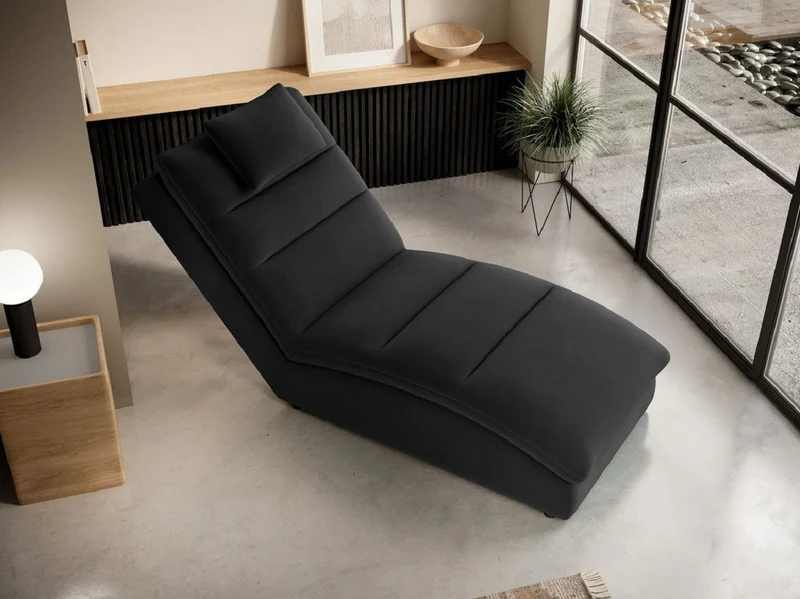Casa Padrino Luxus Chaiselongue mit Kopfkissen Schwarz 85 x 170 x H. 92 cm - Wohnzimmer Liegesessel - Relexliege - Recamiere - Wohnzimmer Möbel - Luxus Möbel