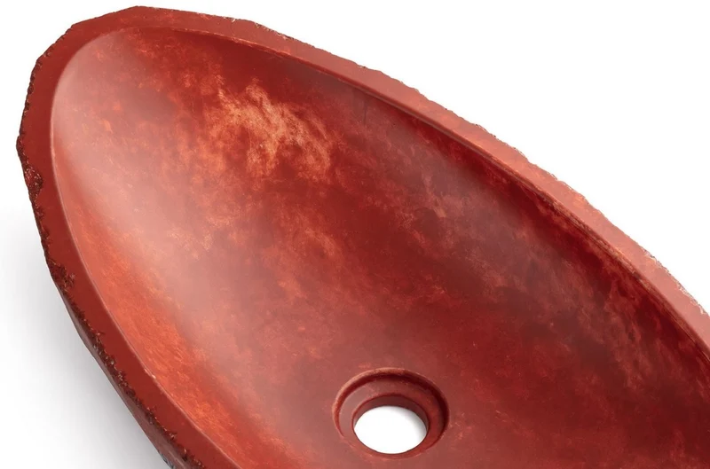 Casa Padrino Luxus Waschbecken Schale Rot / Weiß 60,9 x 29,7 x H. 11,9 cm - Handgefertigtes Beton Waschbecken - Badezimmer Accessoires - Luxus Badezimmer Zubehör