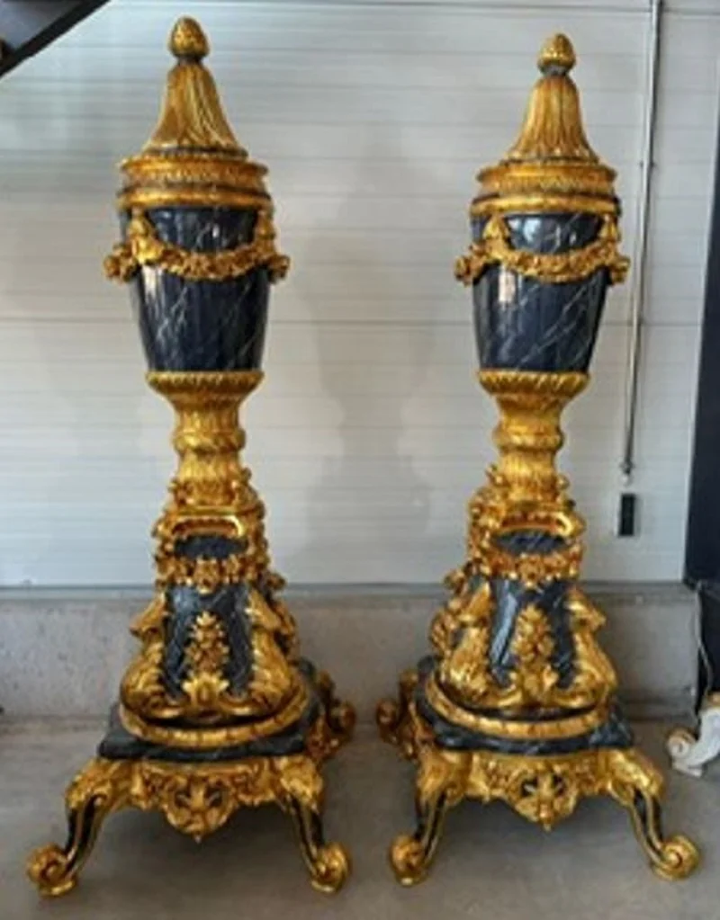 Casa Padrino Barock Deko Vasen Set Gold / Schwarz - Prunkvolle Massivholz Vasen - Barock Möbel - Barock Deko Accessoires - Edel & Prunkvoll