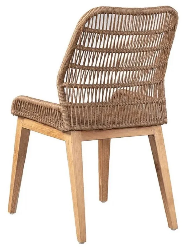 Casa Padrino Luxus Esszimmer Stuhl Braun / Naturfarben 50 x 60 x H. 90 cm - Luxus Garten Stuhl mit edlem Rattangeflecht - Esszimmer Möbel - Garten Möbel - Rattan Möbel - Luxus Möbel