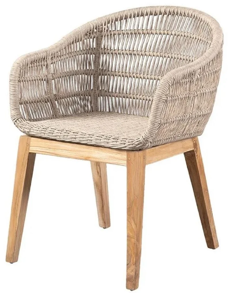 Casa Padrino Luxus Esszimmer Stuhl Grau / Naturfarben 60 x 60 x H. 80 cm - Luxus Garten Stuhl mit edlem Rattangeflecht - Esszimmer Möbel - Garten Möbel - Rattan Möbel - Luxus Möbel