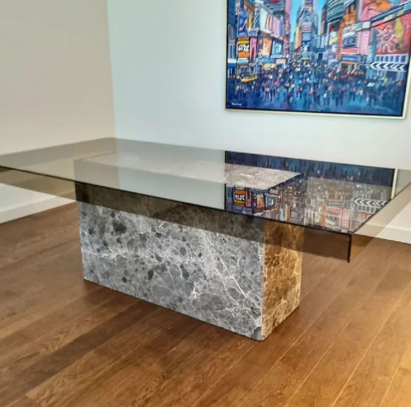 Casa Padrino Luxus Esstisch Grau 200 x 100 x H. 75 cm - Marmor Küchentisch mit Glas Tischplatte - Esszimmer Möbel - Marmor Möbel - Luxus Möbel