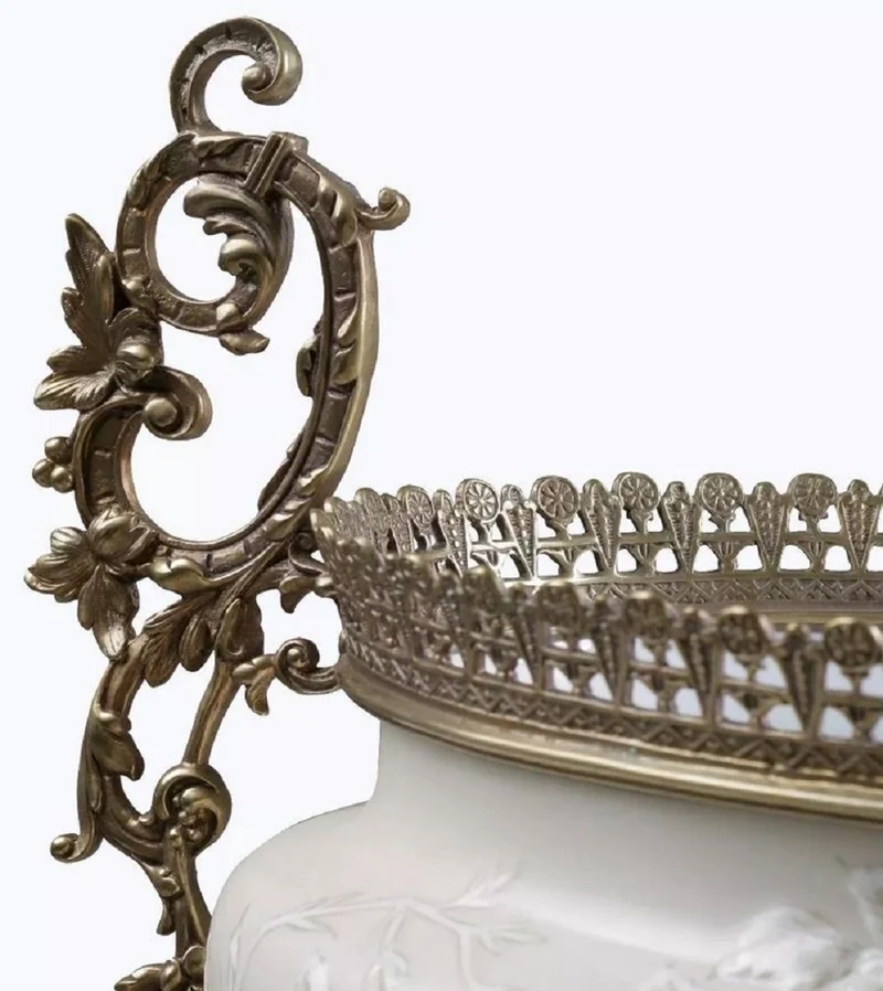 Casa Padrino Barock Porzellan Schüssel Grau / Weiß / Bronze H. 34 cm - Barock Deko Accessoires