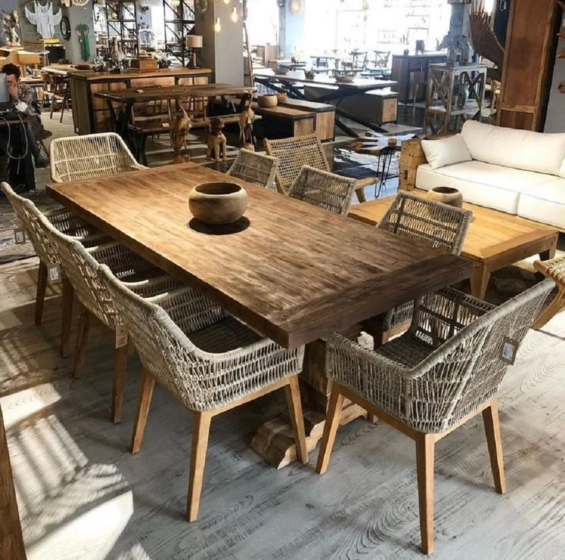 Casa Padrino Luxus Esszimmer Stuhl 8er Set Grau / Naturfarben 60 x 60 x H. 80 cm - Luxus Garten Stühle mit edlem Rattangeflecht - Esszimmer Möbel - Garten Möbel - Rattan Möbel - Luxus Möbel