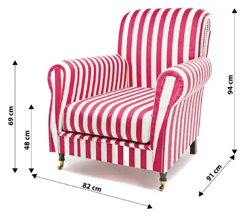 Casa Padrino Luxus Samt Sessel mit Streifen Rot / Weiß / Schwarz / Messing 82 x 91 x H. 94 cm - Wohnzimmer Sessel - Hotel Sessel - Wohnzimmer Möbel - Hotel Möbel - Luxus Möbel - Luxus Einrichtung