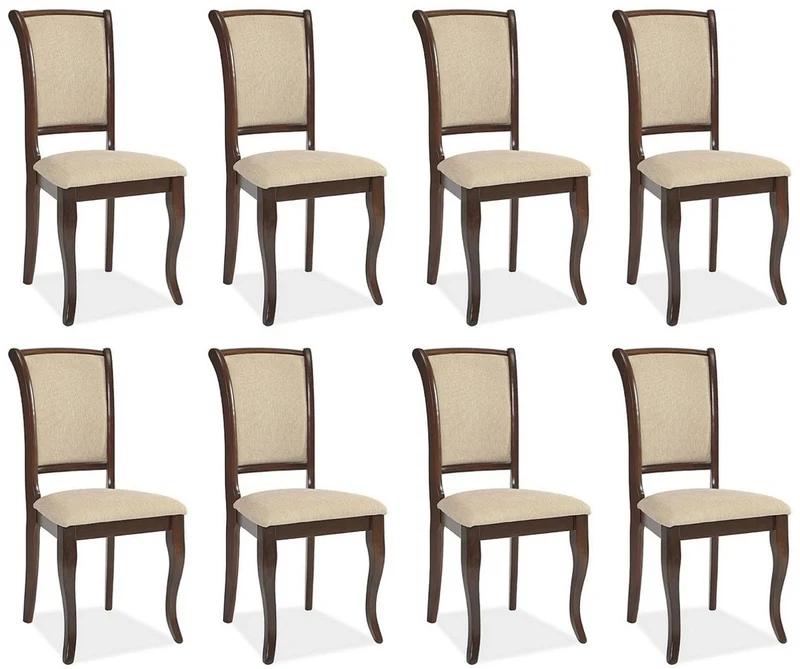 Casa Padrino Jugendstil Esszimmer Stuhl 8er Set Creme / Dunkelbraun 44 x 44 x H. 96 cm - Elegante Massivholz Küchen Stühle - Barock & Jugendstil Esszimmer Möbel