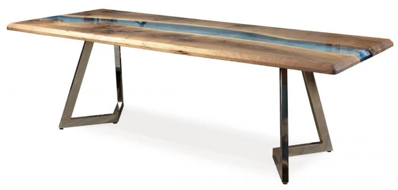 Casa Padrino Luxus Esstisch Braun / Blau / Silber 250 x 100 x H. 76 cm - Rechteckiger Küchentisch mit Epoxiharz - Esszimmer Möbel - Epoxiharz Möbel - Luxus Möbel