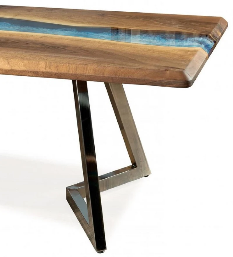 Casa Padrino Luxus Esstisch Braun / Blau / Silber 250 x 100 x H. 76 cm - Rechteckiger Küchentisch mit Epoxiharz - Esszimmer Möbel - Epoxiharz Möbel - Luxus Möbel