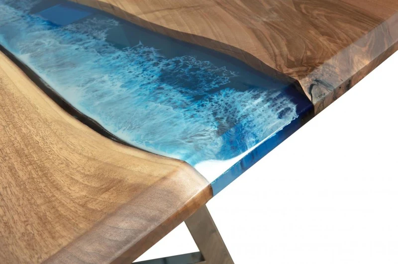 Casa Padrino Luxus Esstisch Braun / Blau / Silber 250 x 100 x H. 76 cm - Rechteckiger Küchentisch mit Epoxiharz - Esszimmer Möbel - Epoxiharz Möbel - Luxus Möbel