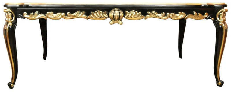 Pompöös by Casa Padrino Barock Luxus Esszimmer Set Grün / Schwarz / Gold - Pompööser Barock Esstisch mit Glasplatte und 6 Barock Esszimmerstühle designed by Harald Glööckler - Barock Möbel