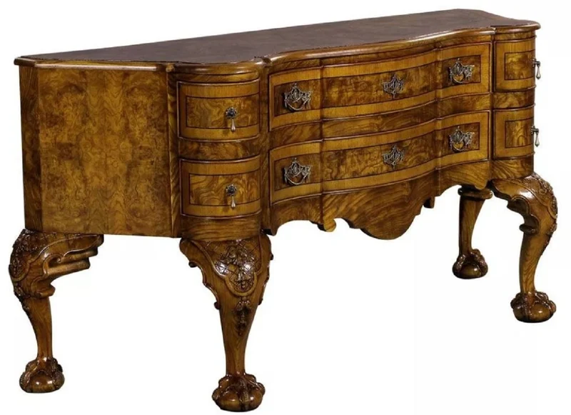 Casa Padrino Luxus Barock Sideboard Braun / Hellbraun - Prunkvoller Massivholz Schrank mit 6 Schubladen - Luxus Möbel im Barockstil - Barock Möbel - Edel & Prunkvoll