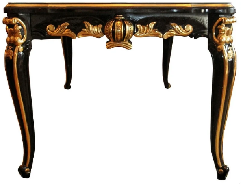 Pompöös by Casa Padrino Barock Luxus Esszimmer Set Grün / Schwarz / Gold - 1 Barock Esstisch mit Glasplatte und 6 Barock Esszimmerstühle designed by Harald Glööckler - Pompööse Barock Möbel