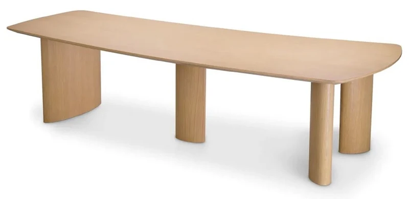 Casa Padrino Luxus Esstisch Naturfarben 300 x 120 x H. 76,5 cm - Massivholz Küchentisch mit leicht gebogener Tischplatte - Esszimmer Möbel - Küchen Möbel - Luxus Möbel - Luxus Einrichtung
