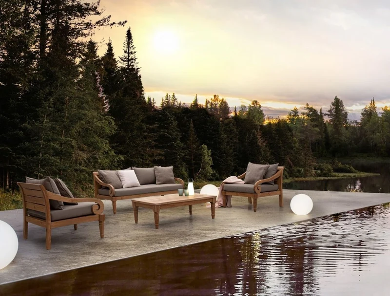 Casa Padrino Luxus Gartensofa Grau / Naturfarben 165 x 80 x H. 75 cm - Rustikales Teakholz Garten Sofa mit Kissen - Massivholz Garten Möbel - Rustikale Garten Möbel - Luxus Garten Möbel