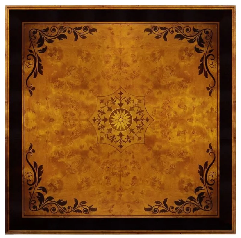 Casa Padrino Luxus Art Deco Couchtisch Naturfarben / Braun Intarsien / Silber / Antik Messing 130 x 130 x H. 50 cm - Quadratischer Wohnzimmertisch - Luxus Art Deco Wohnzimmer Möbel