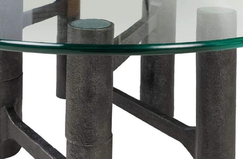 Casa Padrino Luxus Couchtisch Antik Schwarz Ø 75 x H. 35,5 cm - Runder Aluminium Wohnzimmertisch mit Glasplatte - Wohnzimmer Möbel - Luxus Möbel - Luxus Einrichtung