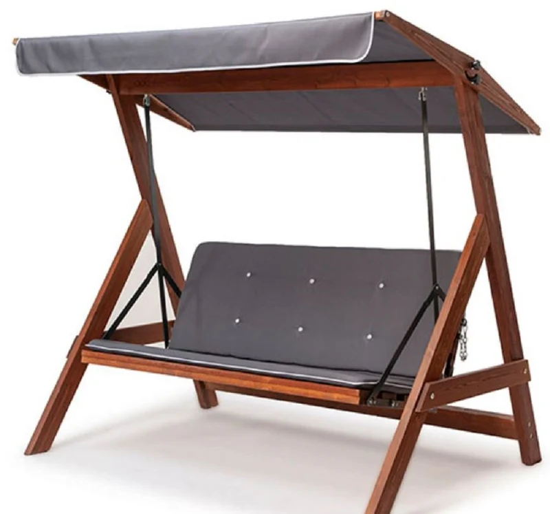 Casa Padrino Luxus Hollywood Schaukel Grau / Braun - Massivholz Garten Schaukel mit Sonnendach - Garten Möbel - Terrassen Möbel - Outdoor Möbel - Luxus Möbel