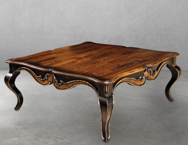 Casa Padrino Luxus Barock Couchtisch Braun / Antik Schwarz 110 x 110 x H. 45 cm - Prunkvoller Wohnzimmertisch im Barockstil - Barockstil Wohnzimmer Möbel - Barock Einrichtung - Barock Möbel