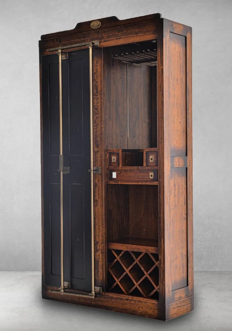 Casa Padrino Luxus Vintage Stil Barschrank Braun / Schwarz 106,5 x 34 x H. 191 cm - Massivholz Weinschrank - Vintage Stil Bar Möbel - Luxus Bar Möbel - Massivholz Bar Möbel