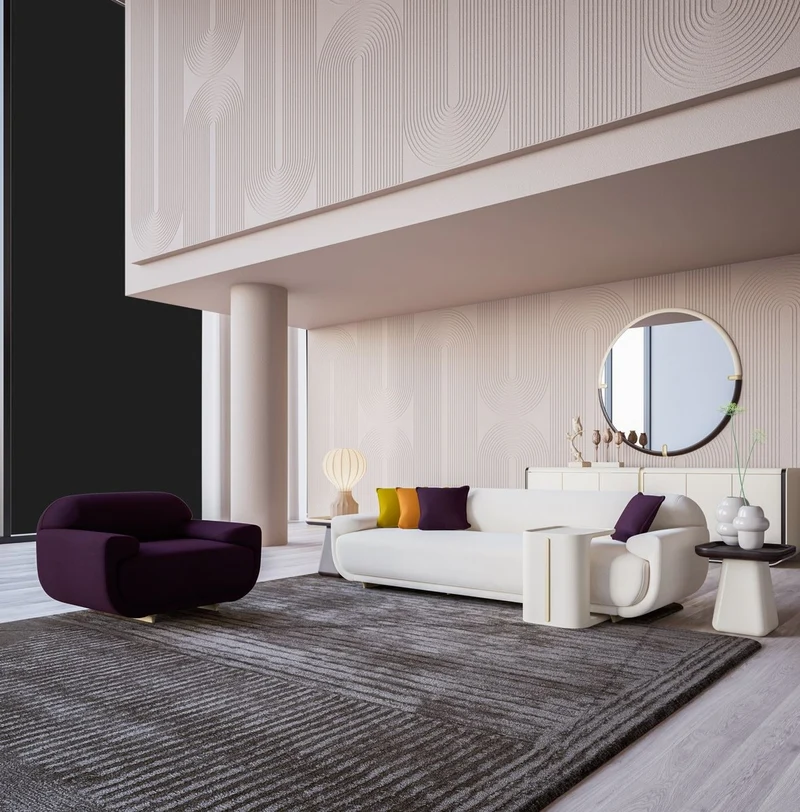 Casa Padrino Luxus Sessel Lila / Beige 105 x 105 x H. 70 cm - Wohnzimmer Sessel - Hotel Sessel - Wohnzimmer Möbel - Hotel Möbel - Luxus Möbel - Luxus Einrichtung