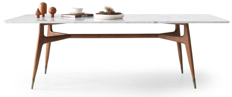 Casa Padrino Luxus Esstisch Weiß / Braun 240 x 100 x H. 75 cm - Rechteckiger Esszimmertisch mit Marmorplatte - Esszimmer Möbel - Luxus Möbel - Luxus Esszimmer Einrichtung