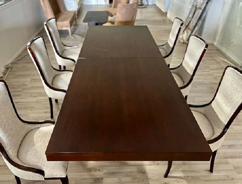 Casa Padrino Luxus Art Deco Esszimmer Set Beige / Braun / Gold - 1 Ausziehbarer Esstisch & 6 Esszimmerstühle - Luxus Esszimmer Möbel - Art Deco Esszimmer Möbel - Luxus Qualität - Made in Italy