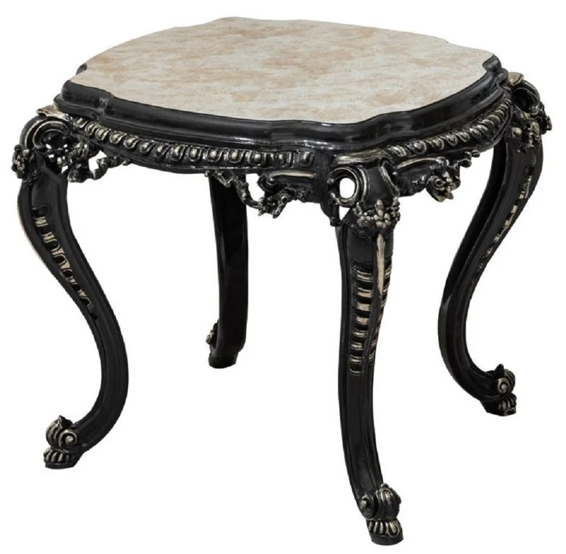 Casa Padrino Luxus Barock Beistelltisch Weiß / Beige / Schwarz / Gold - Handgefertigter Massivholz Tisch im Barockstil - Luxus Wohnzimmer Möbel im Barockstil - Barock Möbel - Edel & Prunkvoll
