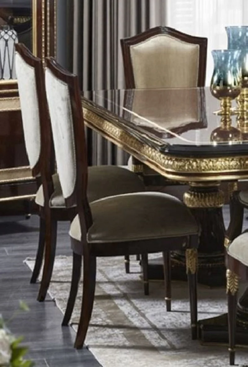 Casa Padrino Luxus Barock Esszimmer Stuhl Gold / Dunkelbraun / Gold - Luxus Esszimmer Möbel im Barockstil - Prunkvolle Barock Möbel - Barock Interior