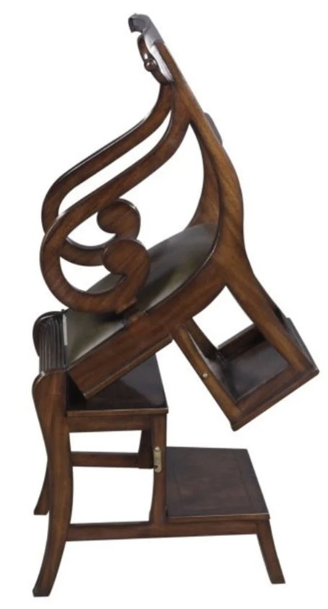 Casa Padrino Mahagoni Bibliotheksstuhl Braun / Grün 57 x 53 x H. 89 cm - Luxus Leiterstuhl